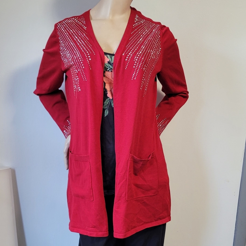 Red Cardigan with Rhinestone Detailing - Picture 1 of 3